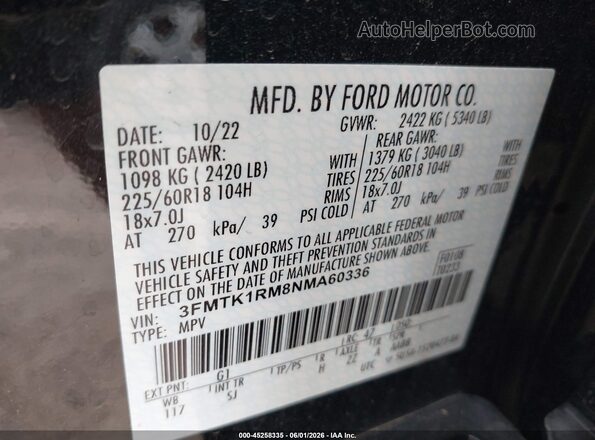 3FMTK1RM8NMA60336 2022 FORD MUSTANG MACH-E Black Շարժիչի բաժամունքի տեսք