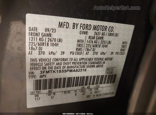 3FMTK1S55PMA82316 2023 FORD MUSTANG MACH-E Gray 