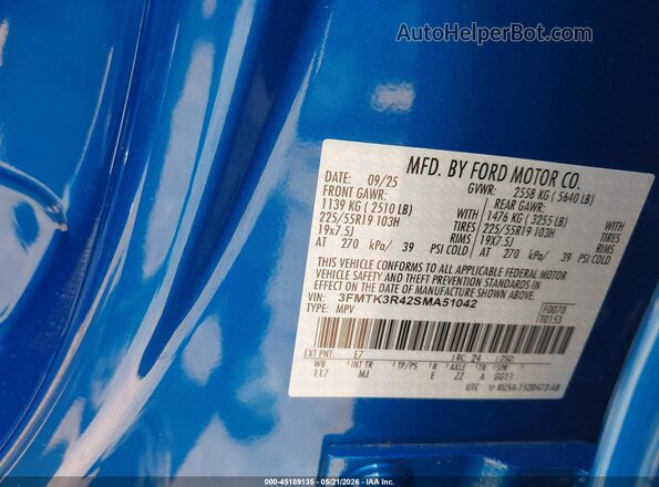 3FMTK3R42SMA51042 2025 FORD MUSTANG MACH-E Blue ძრავის განყოფილების ხედი