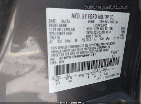 3FMTK3R48PMA61081 2023 FORD MUSTANG MACH-E Gray Vista del compartimento del motor