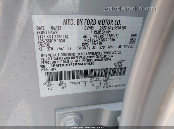 3FMTK3R73PMA41430 2023 FORD MUSTANG MACH-E PREMI Silver Вид підкапотного простору