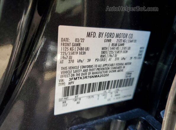 3FMTK3R76NMA20200 2022 FORD MUSTANG Gray VIN კოდის სტიკერის ხედი