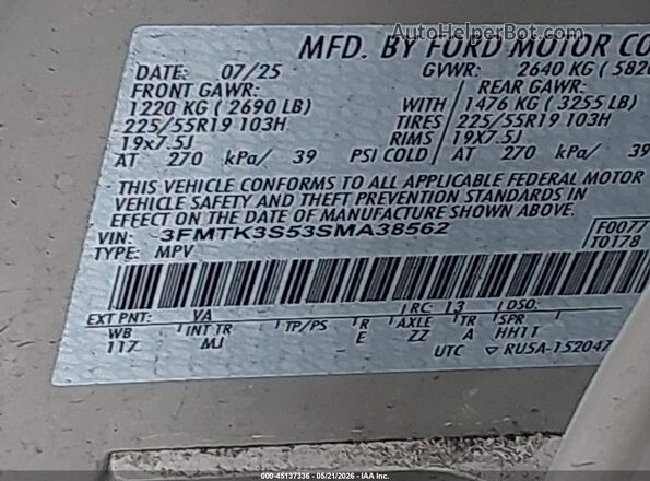 3FMTK3S53SMA38562 2025 FORD MUSTANG MACH-E Cream Engine compartment view