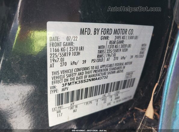 3FMTK3SS2NMA43732 2022 FORD MUSTANG MACH-E Фиолетовый Вид подкапотного пространства