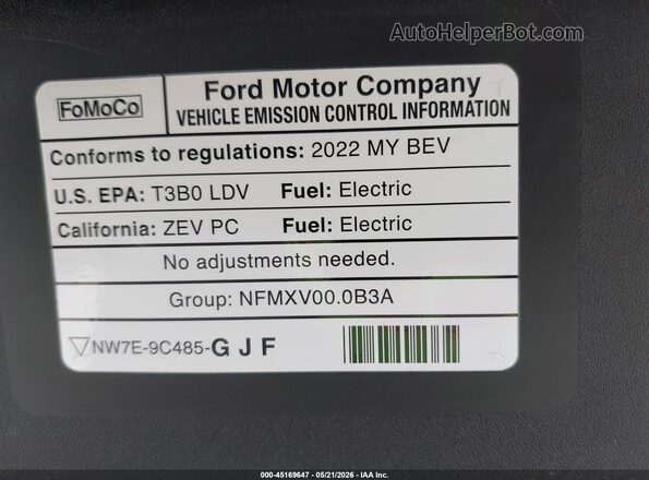 3FMTK3SS2NMA43732 2022 FORD MUSTANG MACH-E Фиолетовый 
