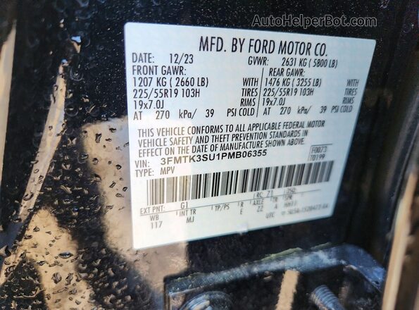 3FMTK3SU1PMB06355 2023 FORD MUSTANG MACH-E PREMI Black Սալոնի 360 աստիճան տեսք