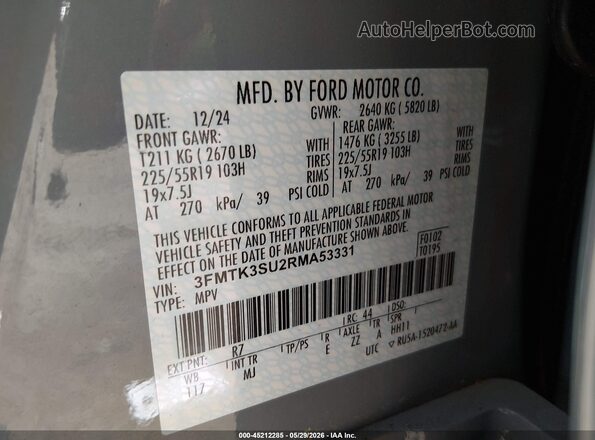 3FMTK3SU2RMA53331 2024 FORD MUSTANG MACH-E Light Blue ძრავის განყოფილების ხედი