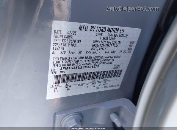 3FMTK3SU2SMA38575 2025 FORD MUSTANG MACH-E Gray ძრავის განყოფილების ხედი