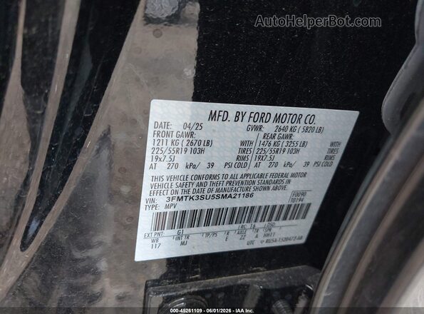 3FMTK3SU5SMA21186 2025 FORD MUSTANG MACH-E Black Vista del compartimento del motor