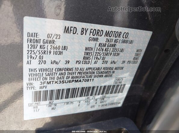 3FMTK3SU6PMA70811 2023 FORD MUSTANG MACH-E PREMI Gray Engine compartment view