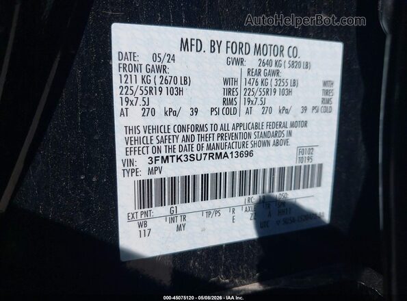 3FMTK3SU7RMA13696 2024 FORD MUSTANG MACH-E PREMI Black Widok komory silnika