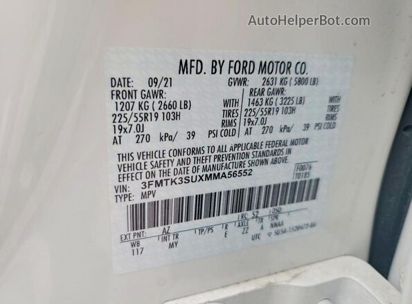 3FMTK3SUXMMA56552 2021 FORD MUSTANG White Շարժիչի բաժամունքի տեսք