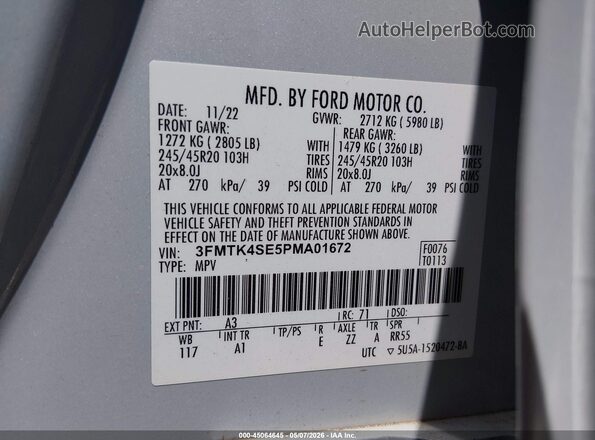 3FMTK4SE5PMA01672 2023 FORD MUSTANG MACH-E Gray 