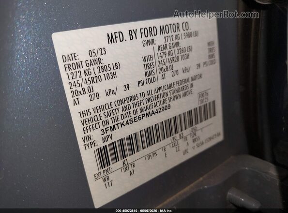 3FMTK4SE6PMA42909 2023 FORD MUSTANG MACH-E Blue Vista del compartimento del motor