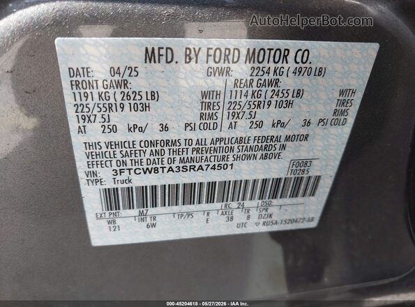 3FTCW8TA3SRA74501 2025 FORD MAVERICK Серый 