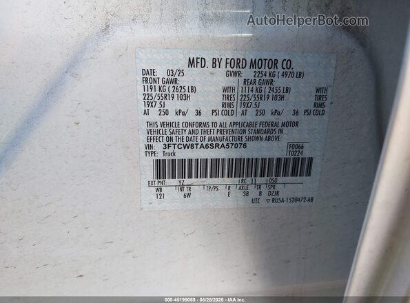 3FTCW8TA6SRA57076 2025 FORD MAVERICK Белый Вид подкапотного пространства