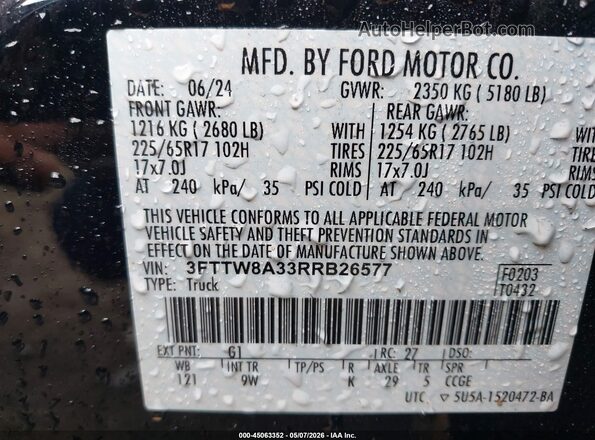 3FTTW8A33RRB26577 2024 FORD MAVERICK Черный Вид подкапотного пространства