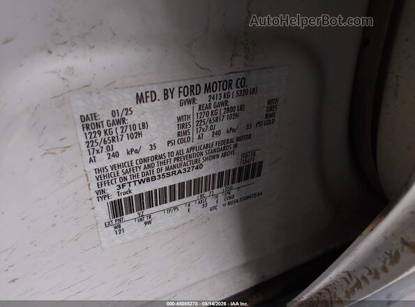 3FTTW8B35SRA32740 2025 FORD MAVERICK White Շարժիչի բաժամունքի տեսք