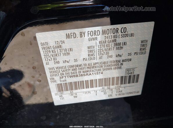 3FTTW8B38SRA11574 2025 FORD MAVERICK Black Engine compartment view