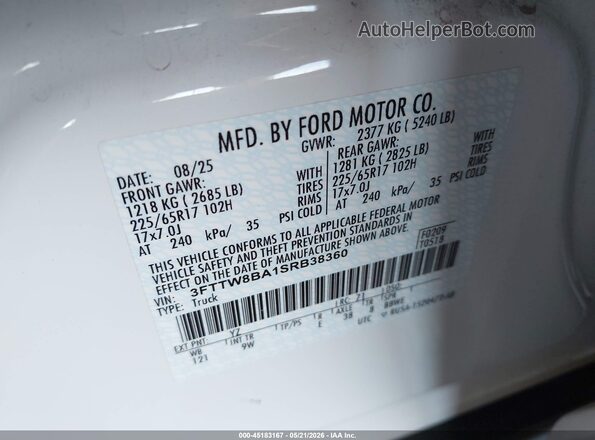 3FTTW8BA1SRB38360 2025 FORD MAVERICK Yellow Вид підкапотного простору