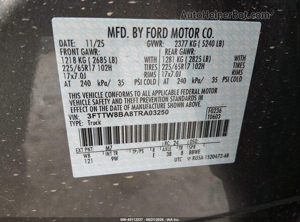 3FTTW8BA8TRA03250 2026 FORD MAVERICK Gray ძრავის განყოფილების ხედი