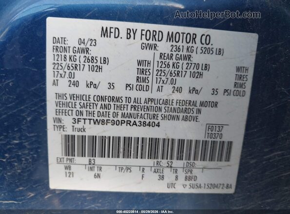 3FTTW8F90PRA38404 2023 FORD MAVERICK Blue Շարժիչի բաժամունքի տեսք