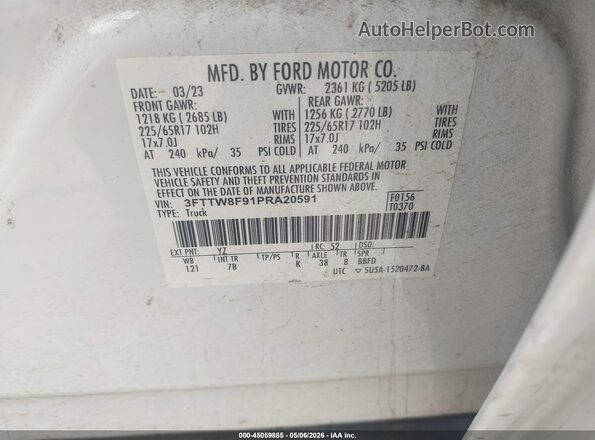 3FTTW8F91PRA20591 2023 FORD MAVERICK White Вид підкапотного простору