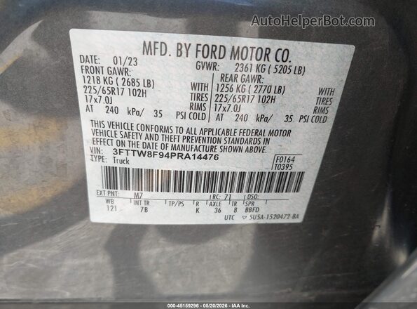 3FTTW8F94PRA14476 2023 FORD MAVERICK Gray 