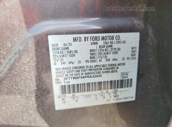 3FTTW8F94PRA32430 2023 FORD MAVERICK Gray Շարժիչի բաժամունքի տեսք