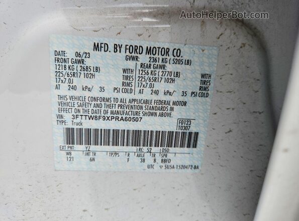 3FTTW8F9XPRA60507 2023 FORD MAVERICK White 
