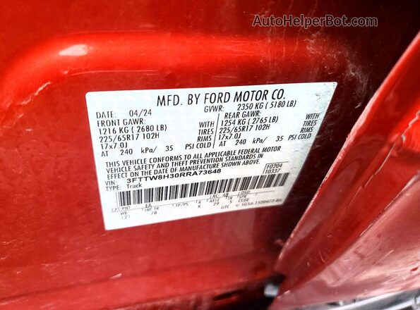 3FTTW8H30RRA73648 2024 FORD MAVERICK Red 