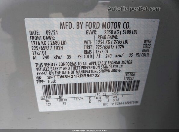 3FTTW8H31RRB56702 2024 FORD MAVERICK Gray Vista del compartimento del motor