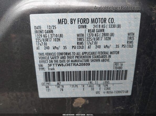 3FTTW8J36TRA20809 2026 FORD MAVERICK Gray Вид підкапотного простору