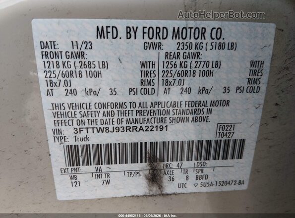 3FTTW8J93RRA22191 2024 FORD MAVERICK Tan Vista del compartimento del motor