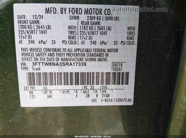 3FTTW8NA3SRA17339 2025 FORD MABRIC Green 
