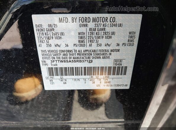 3FTTW8SA5SRB37129 2025 FORD MAVERICK Черный Вид подкапотного пространства