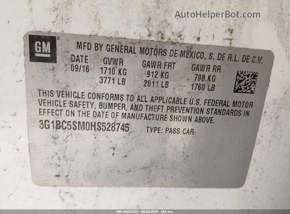 3G1BC5SM0HS528745 2017 CHEVROLET CRUZE White Շարժիչի բաժամունքի տեսք