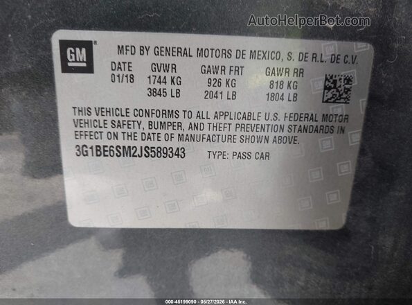 3G1BE6SM2JS589343 2018 CHEVROLET CRUZE Серый Вид подкапотного пространства