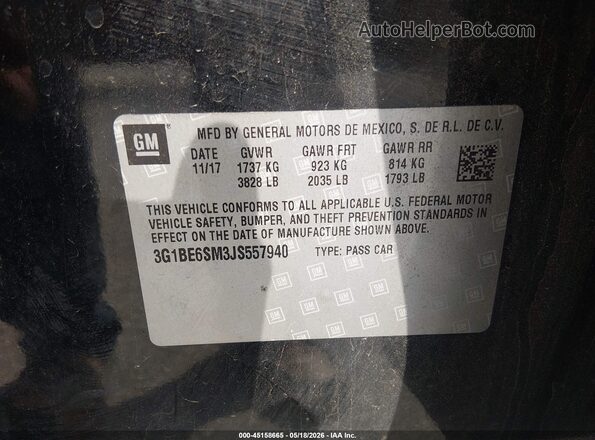 3G1BE6SM3JS557940 2018 CHEVROLET CRUZE Black Շարժիչի բաժամունքի տեսք