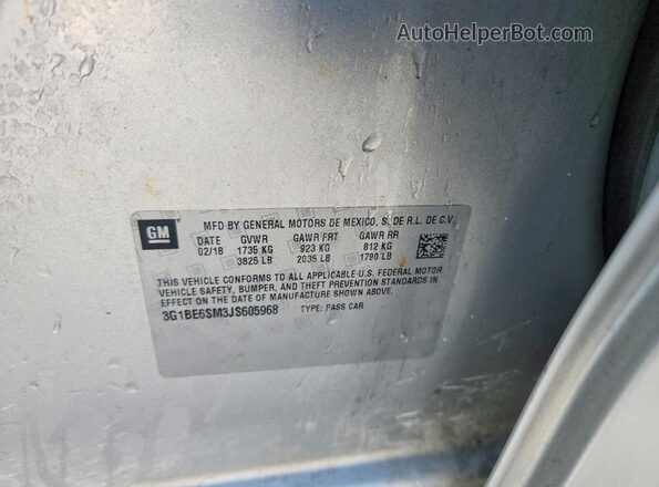 3G1BE6SM3JS605968 2018 CHEVROLET CRUZE Silver 