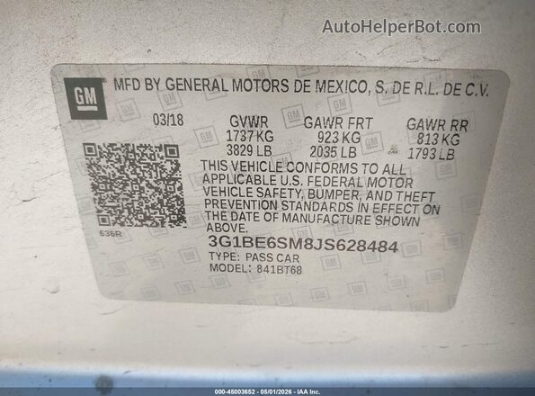 3G1BE6SM8JS628484 2018 CHEVROLET CRUZE Silver ძრავის განყოფილების ხედი