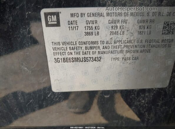 3G1BE6SM9JS573432 2018 CHEVROLET CRUZE Black 