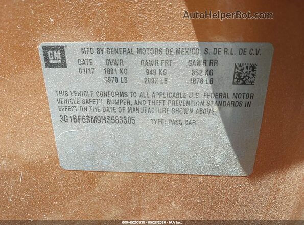 3G1BF6SM9HS583305 2017 CHEVROLET CRUZE Orange Вид підкапотного простору