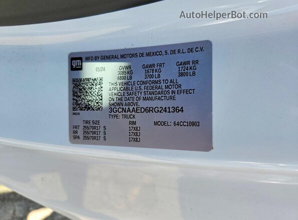 3GCNAAED6RG241364 2024 CHEVROLET SILVERADO Белый 