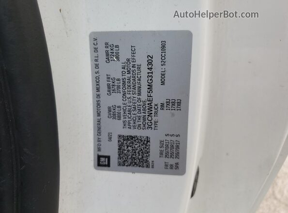 3GCNWAEF5MG314302 2021 CHEVROLET SILVERADO White 