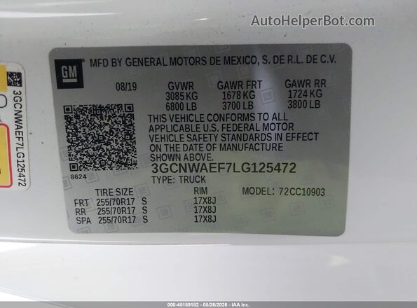3GCNWAEF7LG125472 2020 CHEVROLET SILVERADO White 