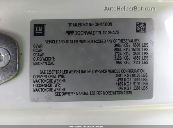 3GCNWAEF7LG125472 2020 CHEVROLET SILVERADO White 