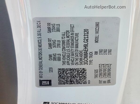 3GCNWAEH9LG213120 2020 CHEVROLET SILVERADO White Вид підкапотного простору