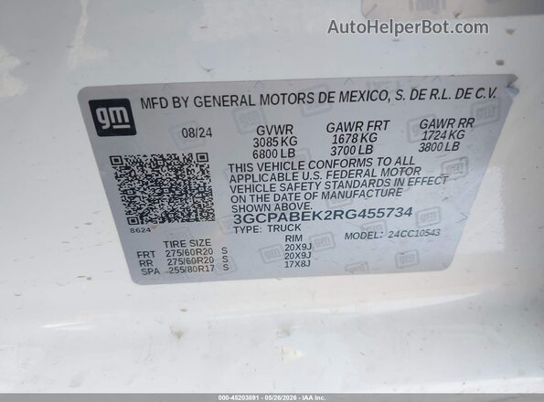 3GCPABEK2RG455734 2024 CHEVROLET SILVERADO White ძრავის განყოფილების ხედი