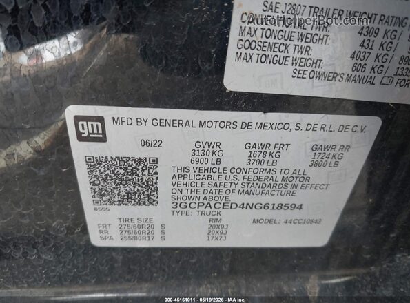 3GCPACED4NG618594 2022 CHEVROLET SILVERADO Black Vista del compartimento del motor